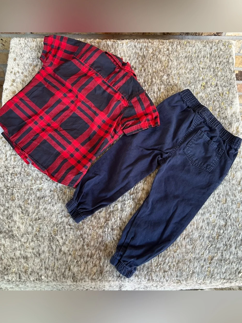 5 for $25🔥Free Planet Plaid Shirt & Navy Pants Matching‎ Set Boys 3T